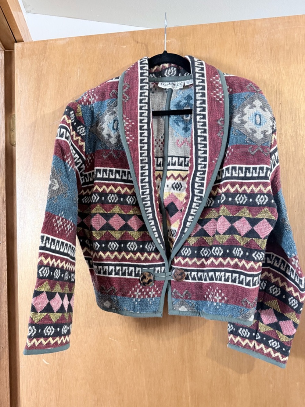 Vintage Multicolor Aztec Shawl-Collar Blazer